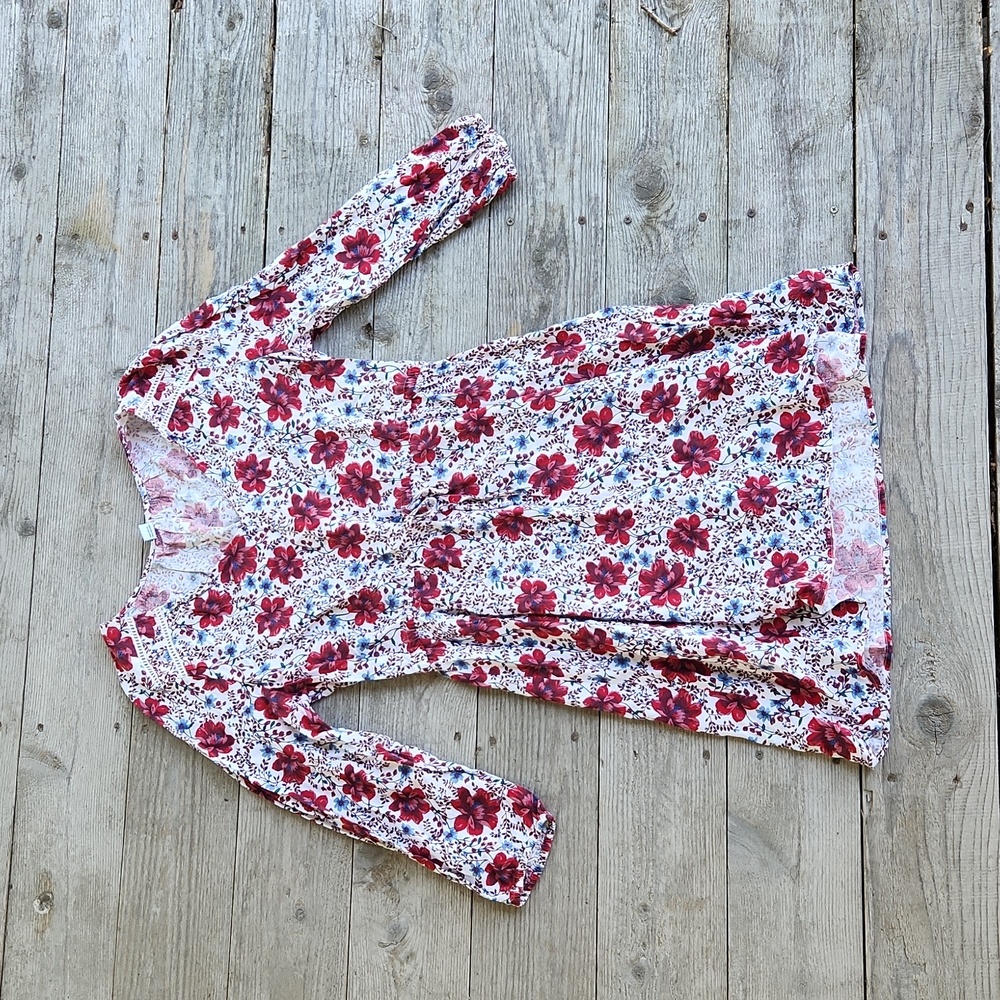Waist-Defined Floral V-Neck Dress for Women Old Navy Medium Red & White Floral